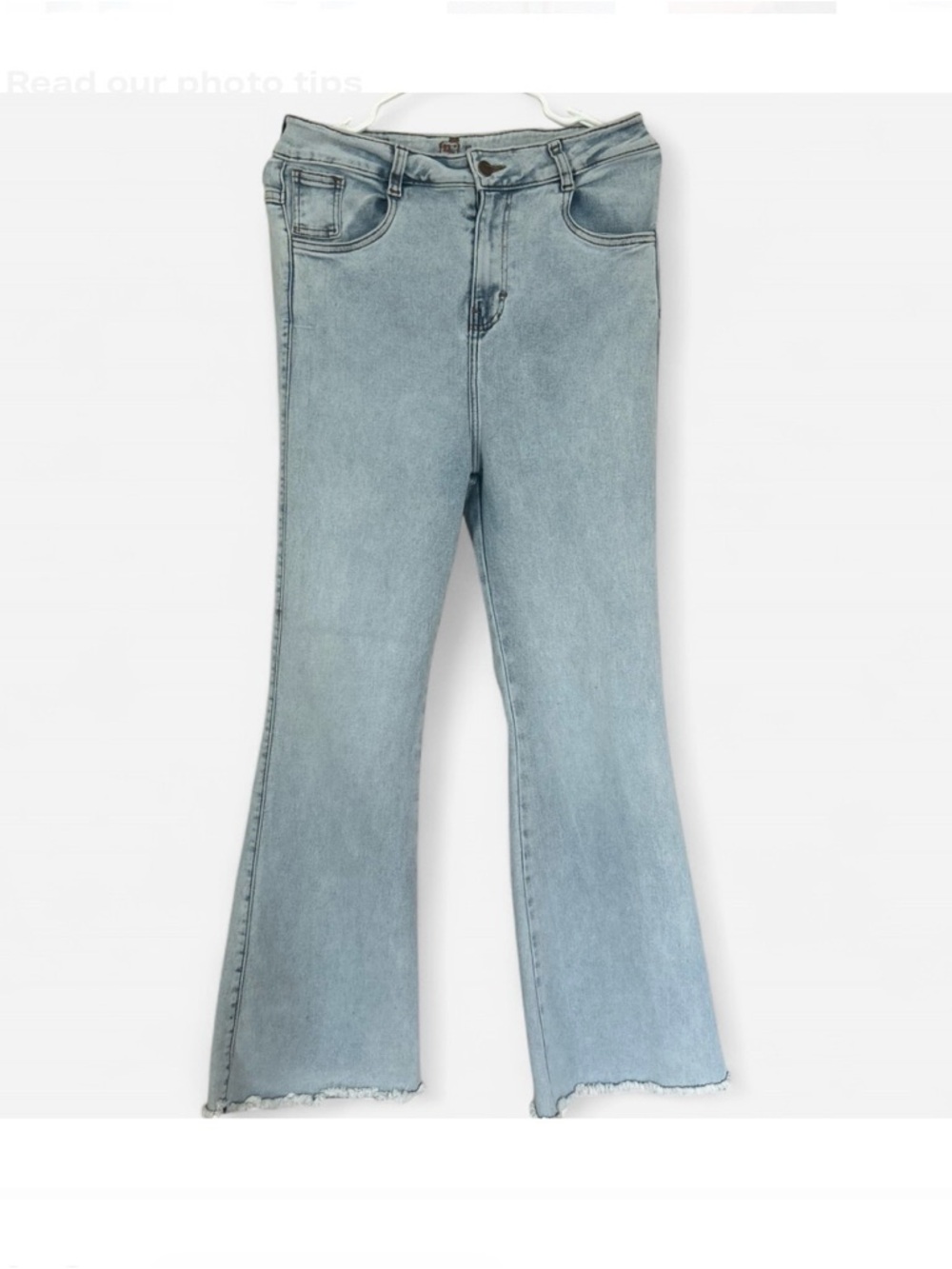 D&A Boot Co. High-Rise Light Blue Flare Jeans 17, Stretch with Raw Hem